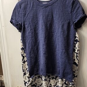 LOFT Navy and Cream Floral Top